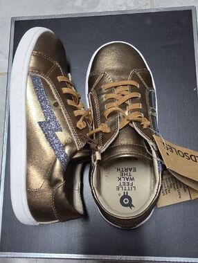 Old Soles Metallic Bronze Kids Sneaker with Glitter Lightning Accent